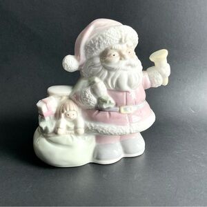 Vintage 1989 ENESCO Pink 5" Porcelain SANTA CLAUS Figurine Kitsch Music Box